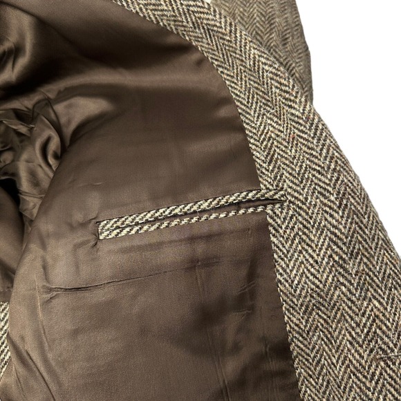 OAKMONT Vintage Brown Tweed Herringbone Wool Sport Coat Suit Jacket Blazer 42L - Picture 9 of 9